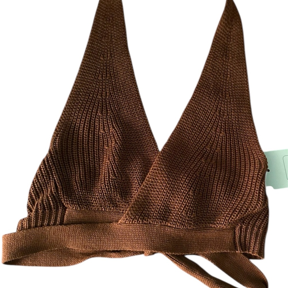 Brown Knit Halter Bralette